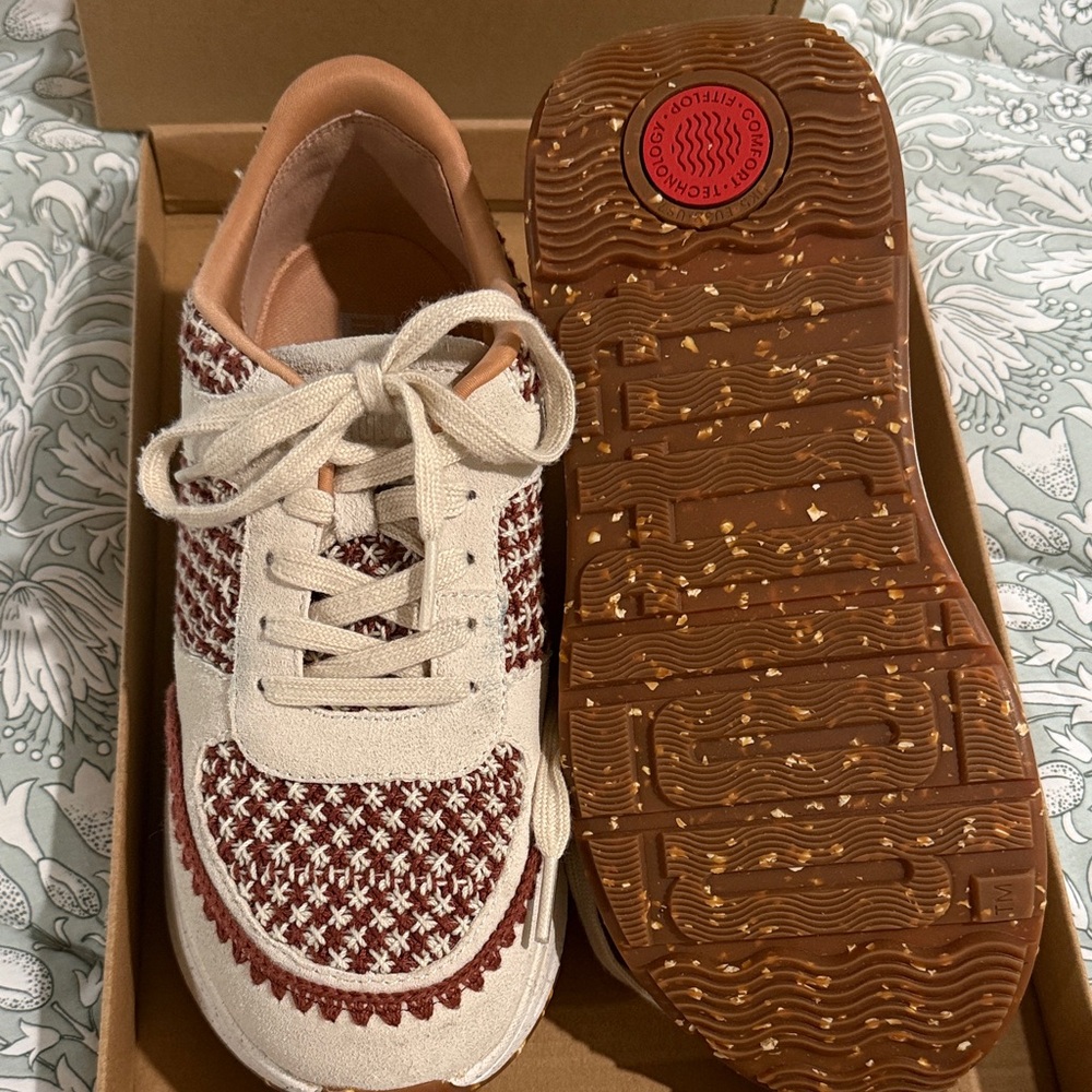 Stylish NWOT Terra Cotta or Clay Brown and Cream Sneakers - Suede